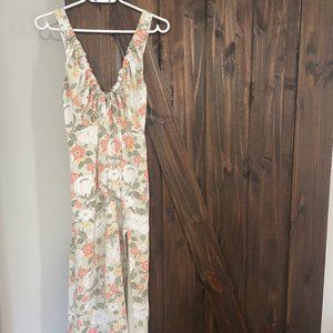 Abercrombie & Fitch Green and White Floral Cinched Neck Midi